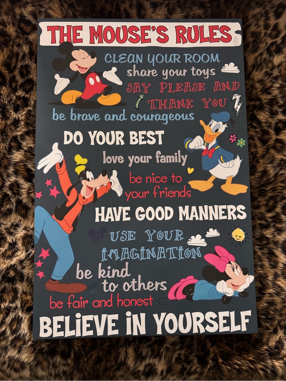 Disney Kids Wall Art 'The Mouse's Rules' - Red, Blue, Yellow, Pink